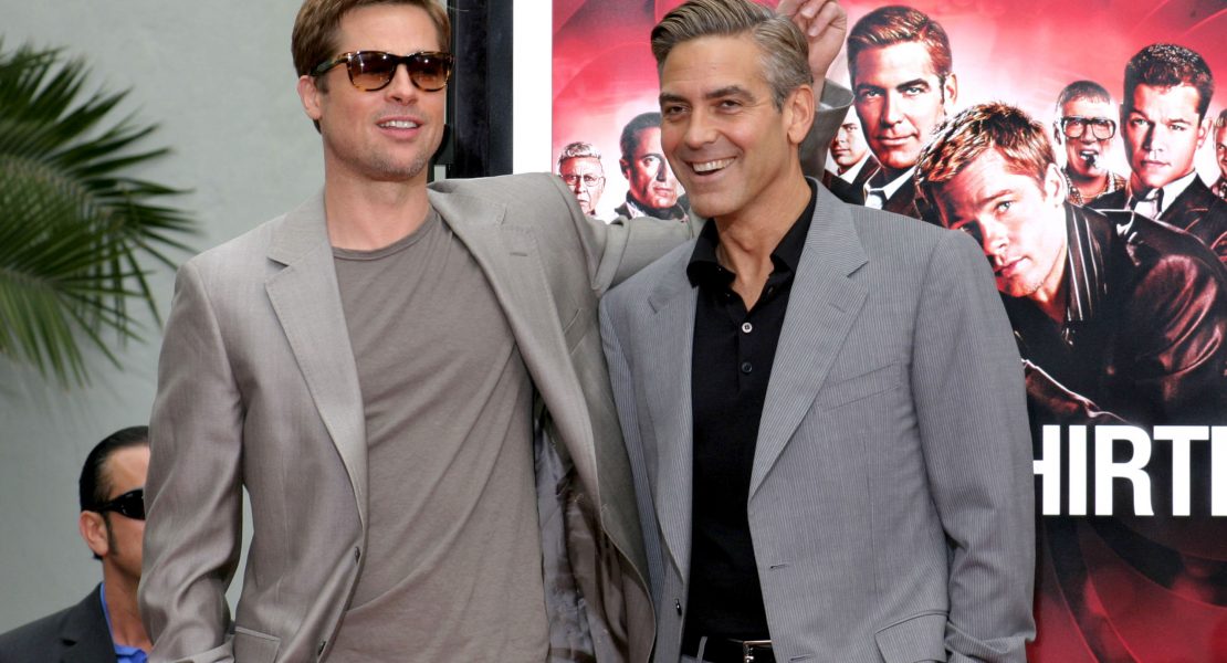 Brad,Pitt,And,George,Clooney,At,The,Handprint,&,Footprint