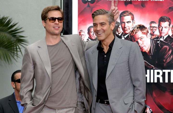 Brad,Pitt,And,George,Clooney,At,The,Handprint,&,Footprint