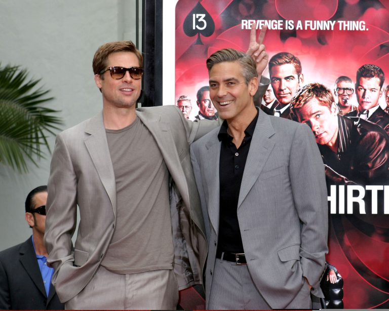 Brad,Pitt,And,George,Clooney,At,The,Handprint,&,Footprint