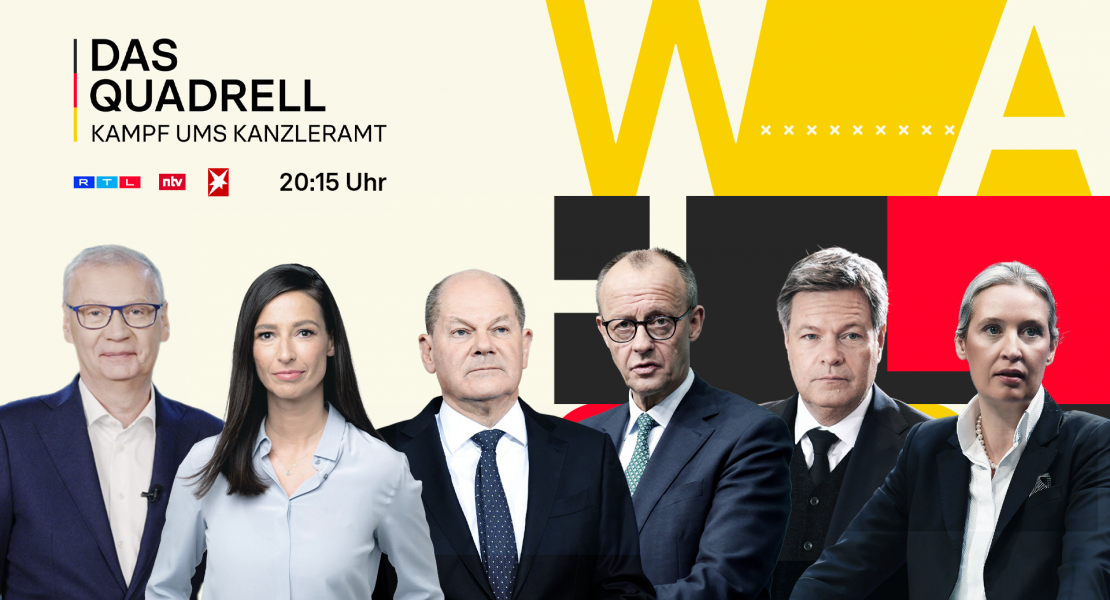 »Das Quadrell«: Scholz Merz Weidel und Habeck bei RTL ntv und stern