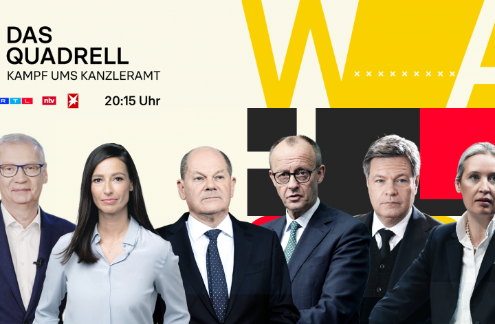 »Das Quadrell«: Scholz Merz Weidel und Habeck bei RTL ntv und stern