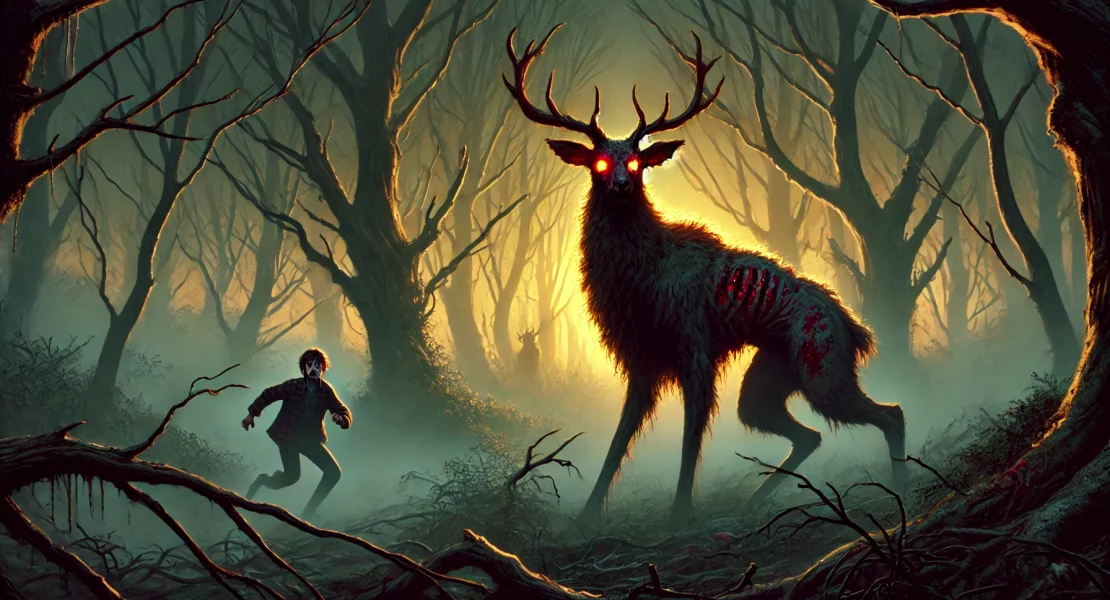 Mutter und Sohn auf der Flucht vor einem Killerhirsch