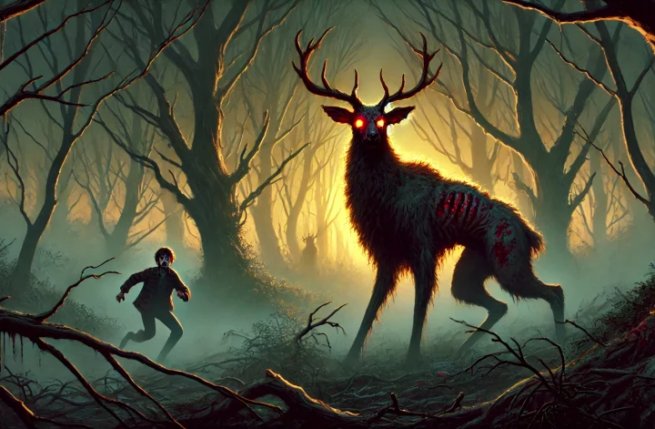 Mutter und Sohn auf der Flucht vor einem Killerhirsch