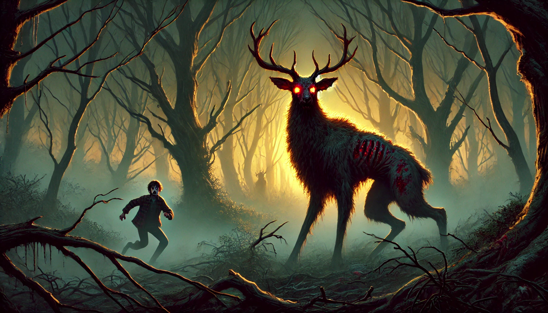 Mutter und Sohn auf der Flucht vor einem Killerhirsch