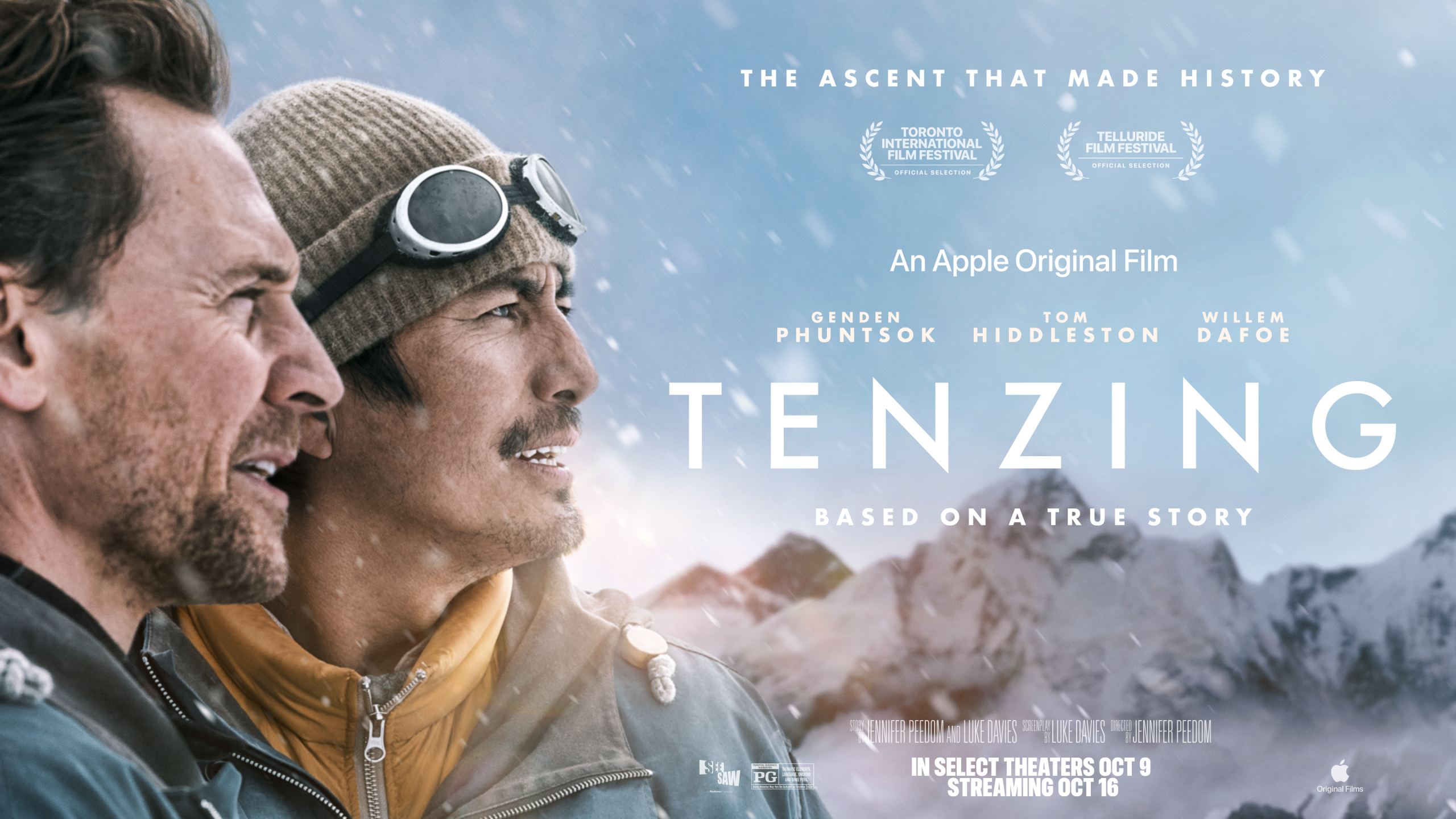 Bei einem entsprechenden Zweiermotiv: „Genden Phuntsok als Tenzing Norgay und Tom Hiddleston als Edmund Hillary im Film Tenzing“